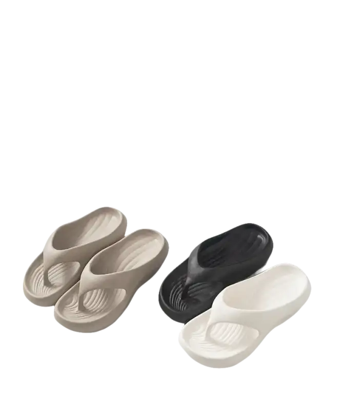 Assorted flip-flop sandals.