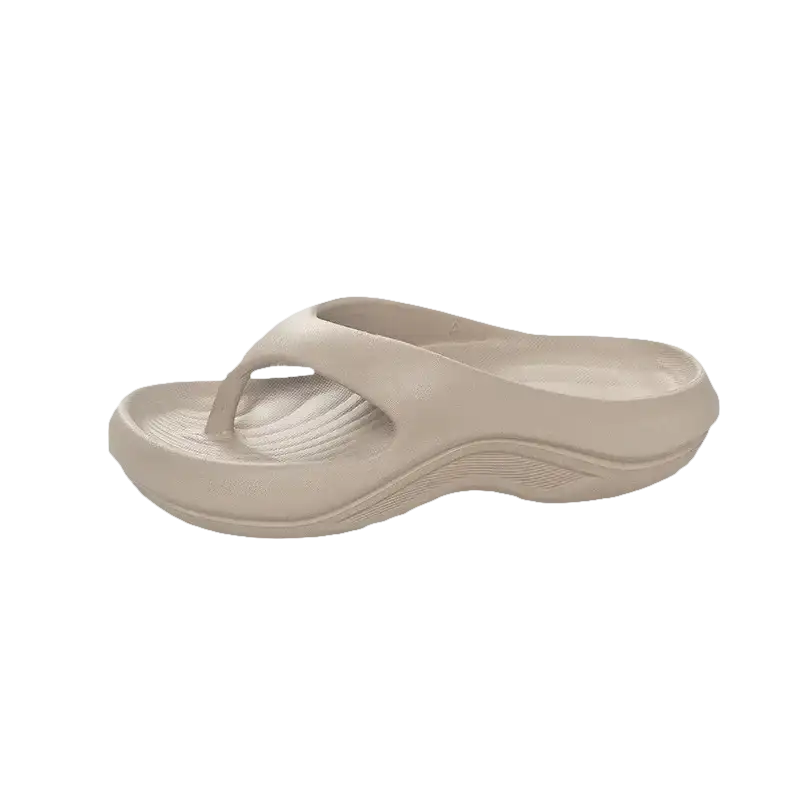 Beige thong sandal.