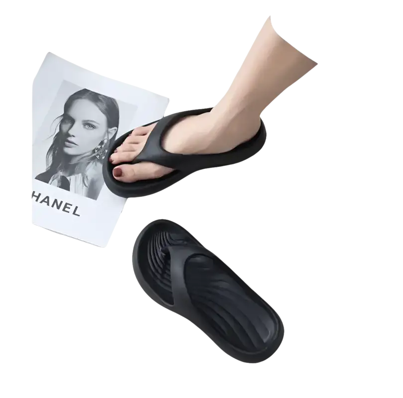 Black platform flip-flops.
