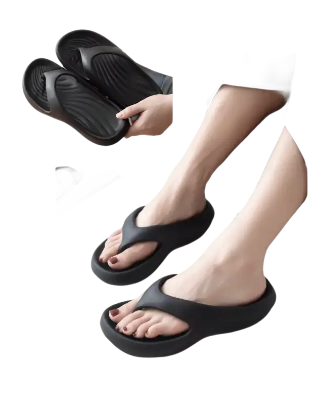 Black platform flip-flops.