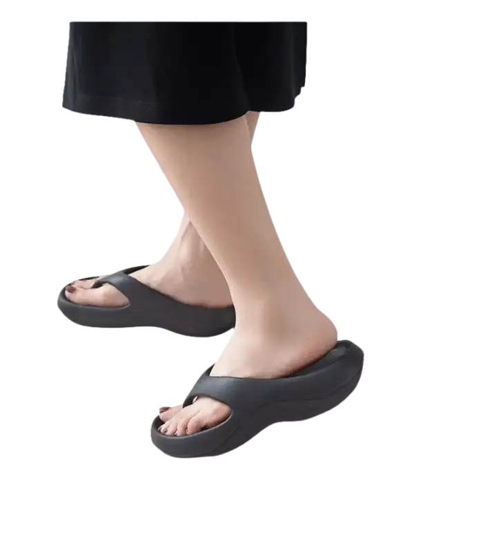 Black platform flip-flops.