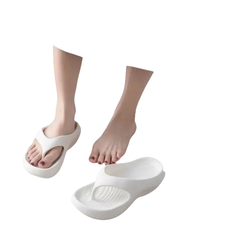 White platform flip-flops.