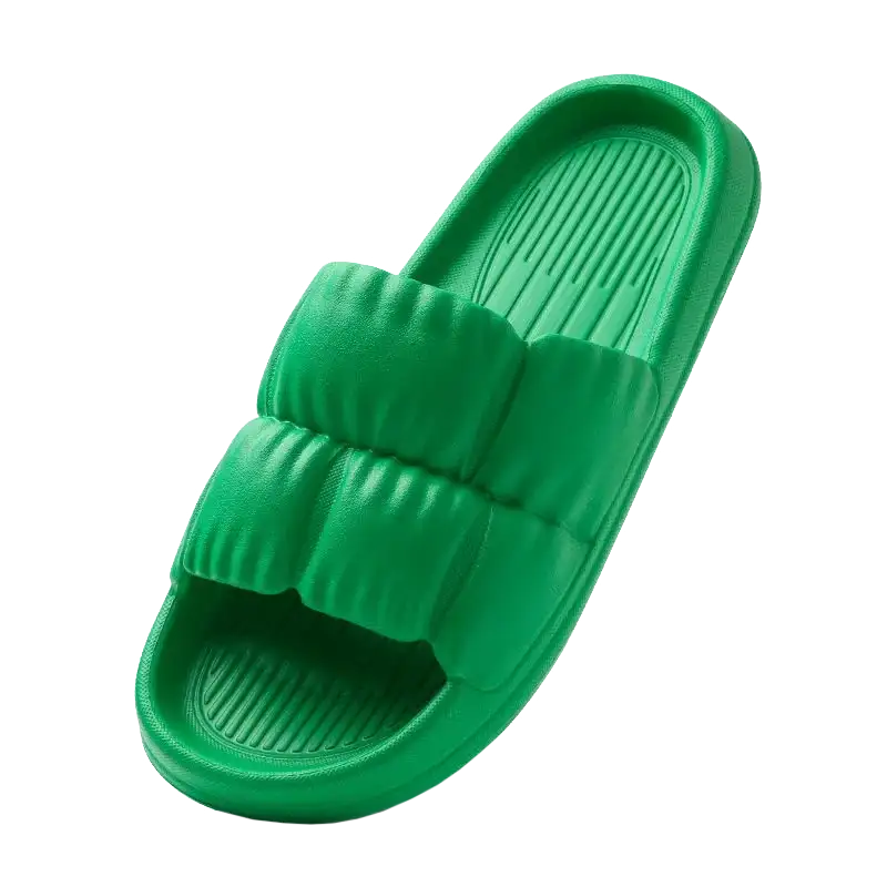 Green puffy slide sandal.