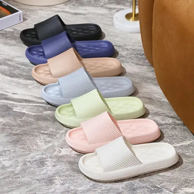 4cm Thick Platform Pillow Slippers Women 2024 Summer Eva Soft Sole Indoor Slides Woman Flat Non Slip Bathrooom Home