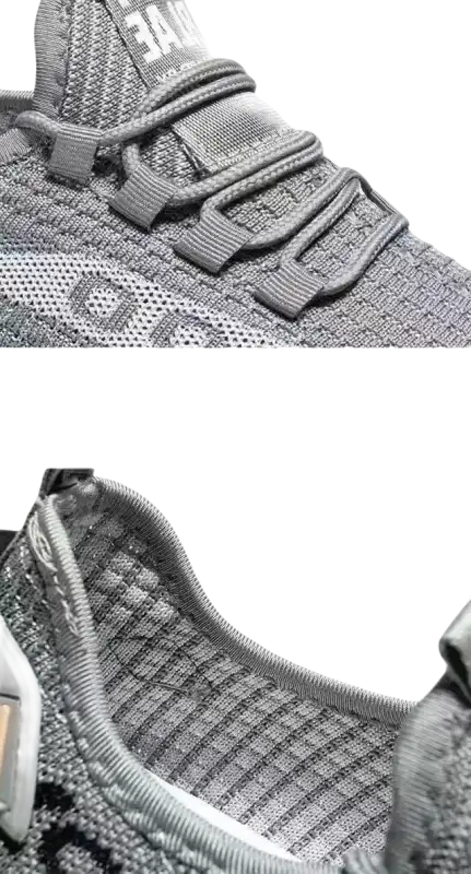 Gray knit sneaker details.