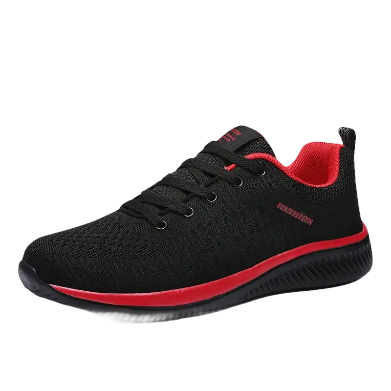 Black and red athletic shoe.