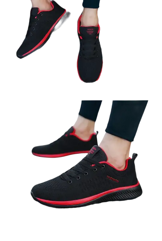 Black and red athletic shoes.