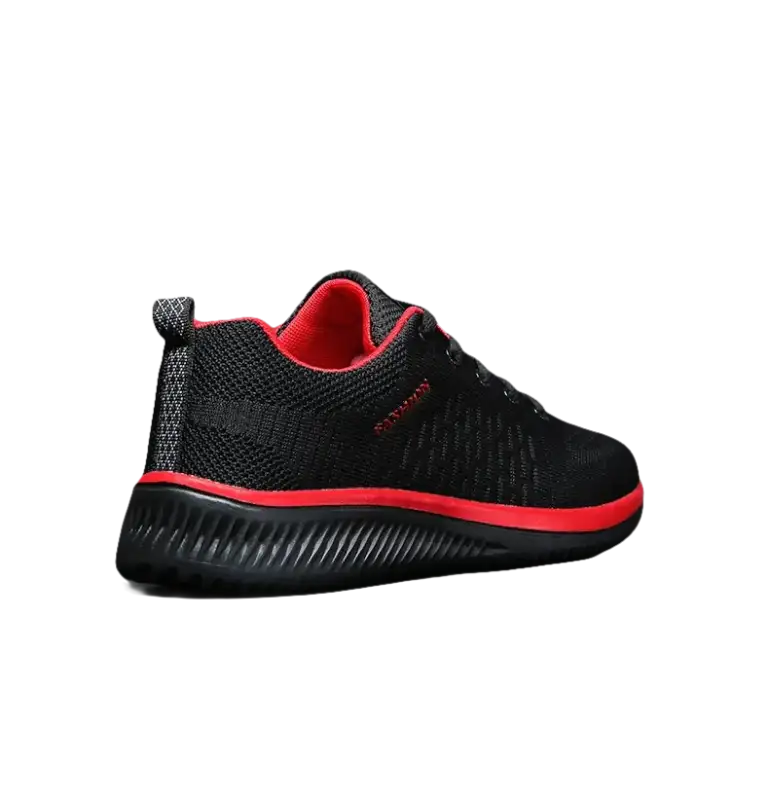 Black and red athletic shoe.
