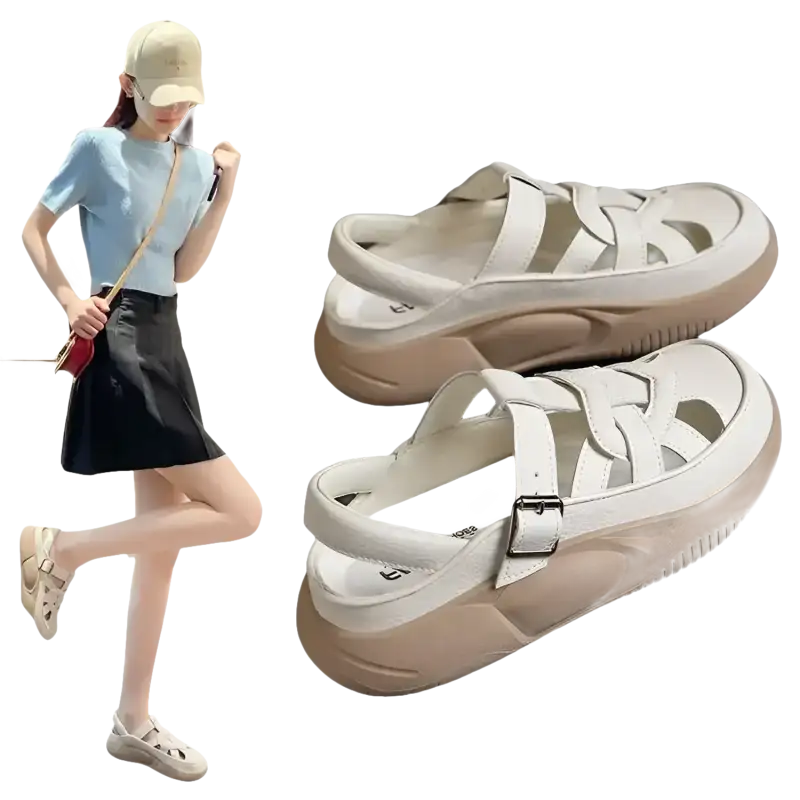 White leather platform sandals.
