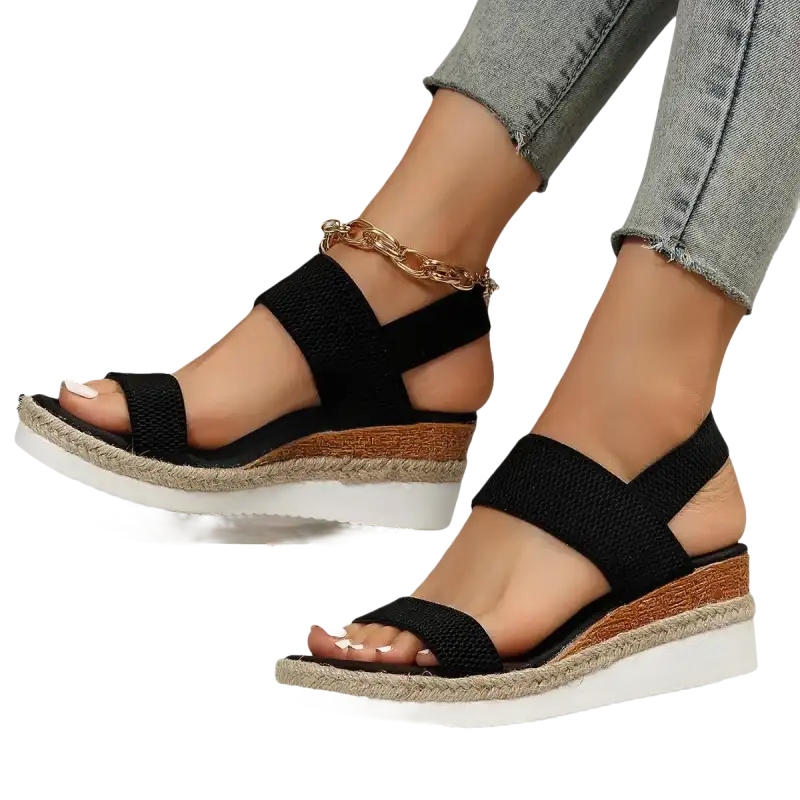 Black wedge sandals.