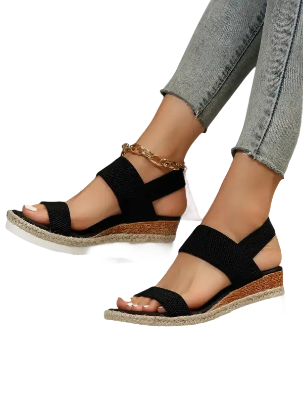 Black wedge sandals.