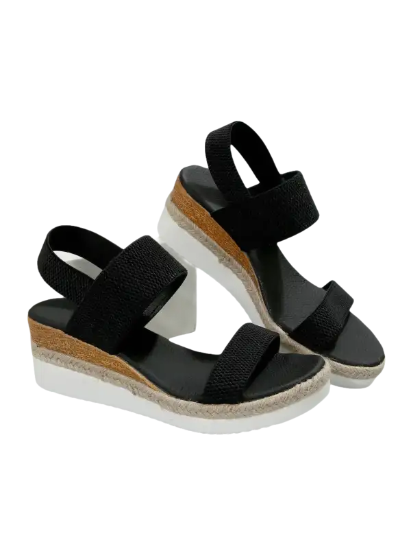 Black platform wedge sandals.