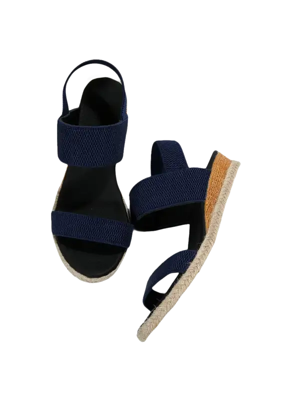 Navy blue elastic platform sandals.