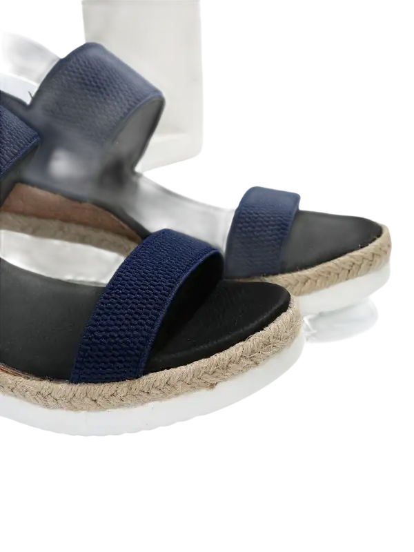 Navy blue espadrille wedge sandals.