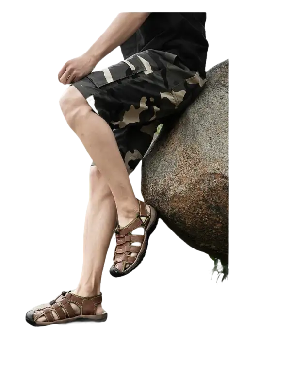 Brown leather fisherman sandals.