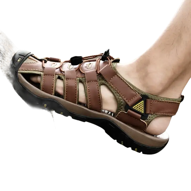 Brown leather sandal.