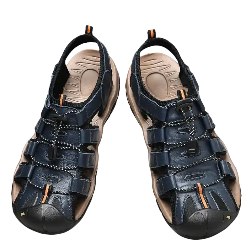 Men’s blue leather fisherman sandals.