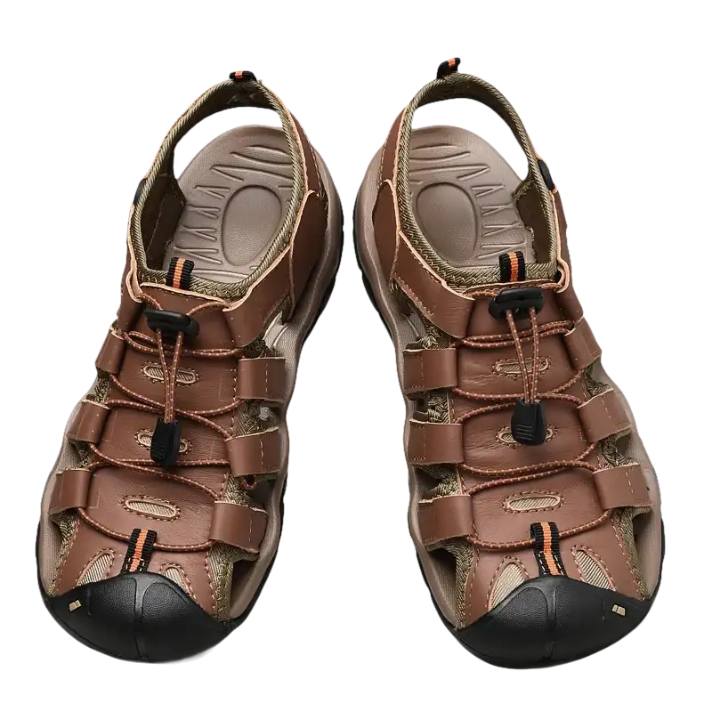 Brown leather fisherman sandals.