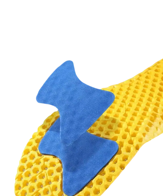 Yellow honeycomb insole with blue gasket.