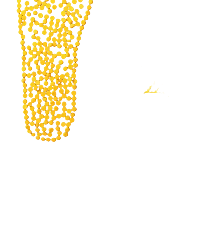 Yellow honeycomb insole with blue pad.