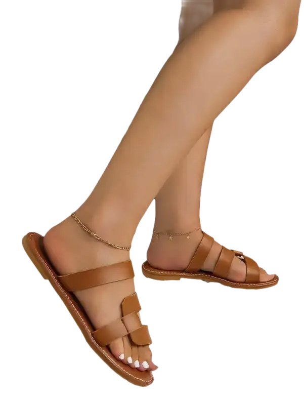 Brown leather strappy sandals.