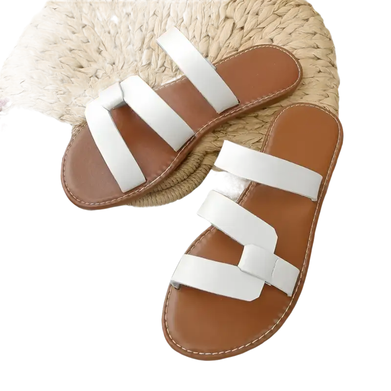 White double-strap sandals.