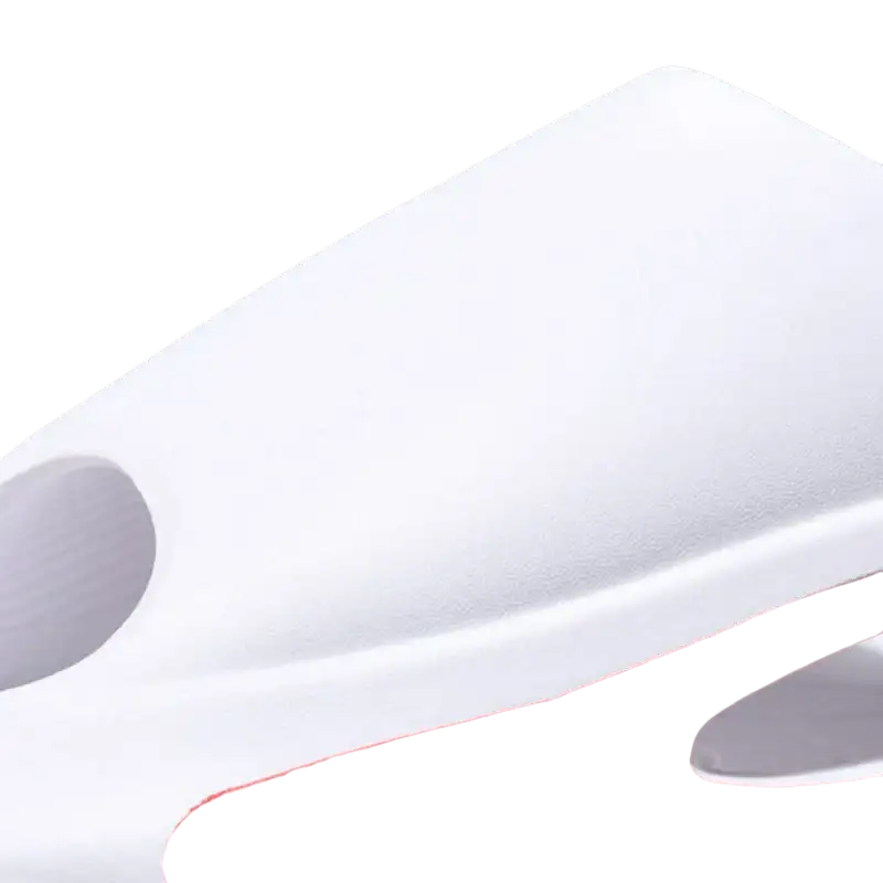 White and red slide sandal.