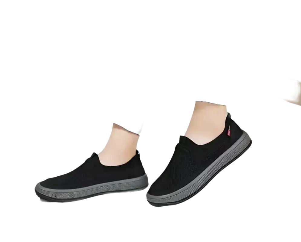 Men’s summer shoes Mesh breathable casual sneakers with black slip-on style and gray soles