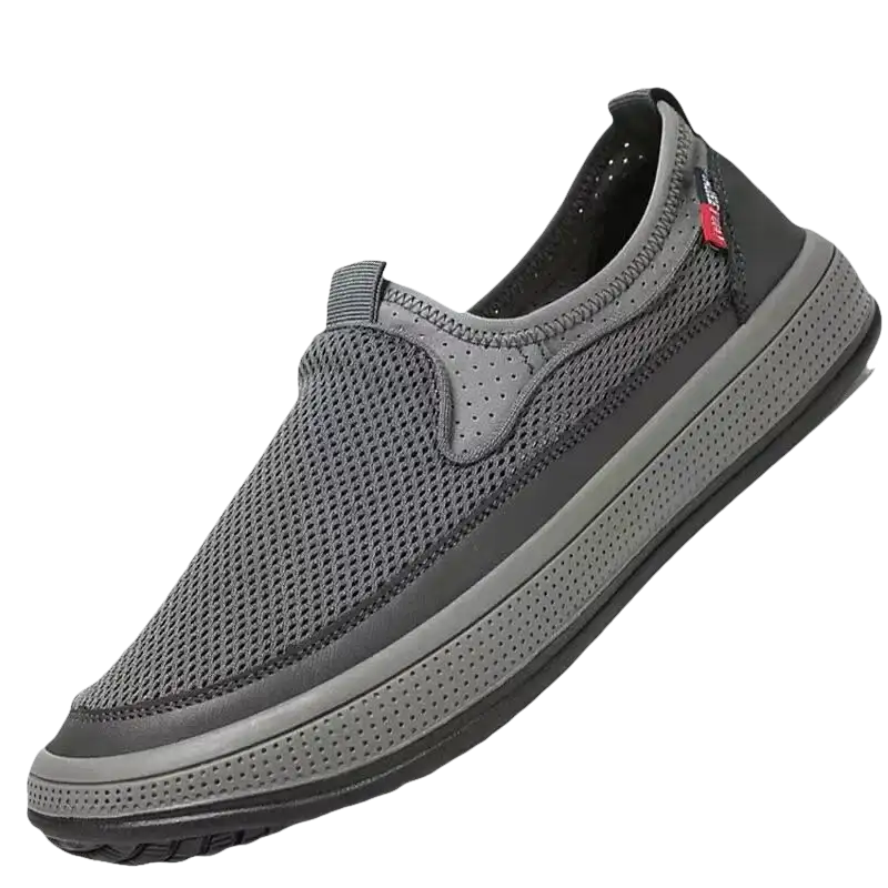 Gray mesh slip-on casual sneakers, perfect for men’s summer shoes and breathable wear