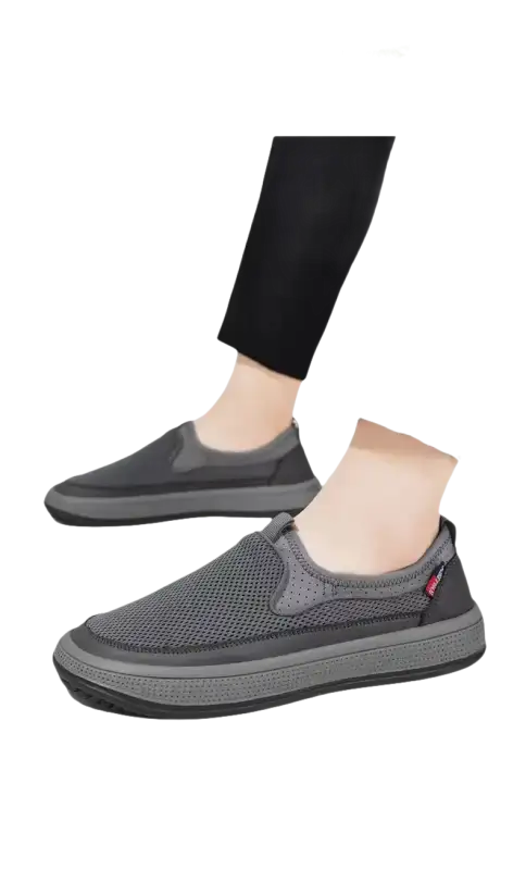 Gray mesh slip-on shoes for men’s summer shoes mesh breathable casual sneakers