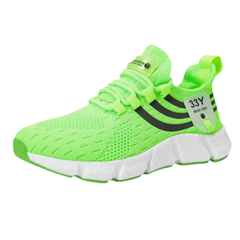 Lime green athletic shoe.