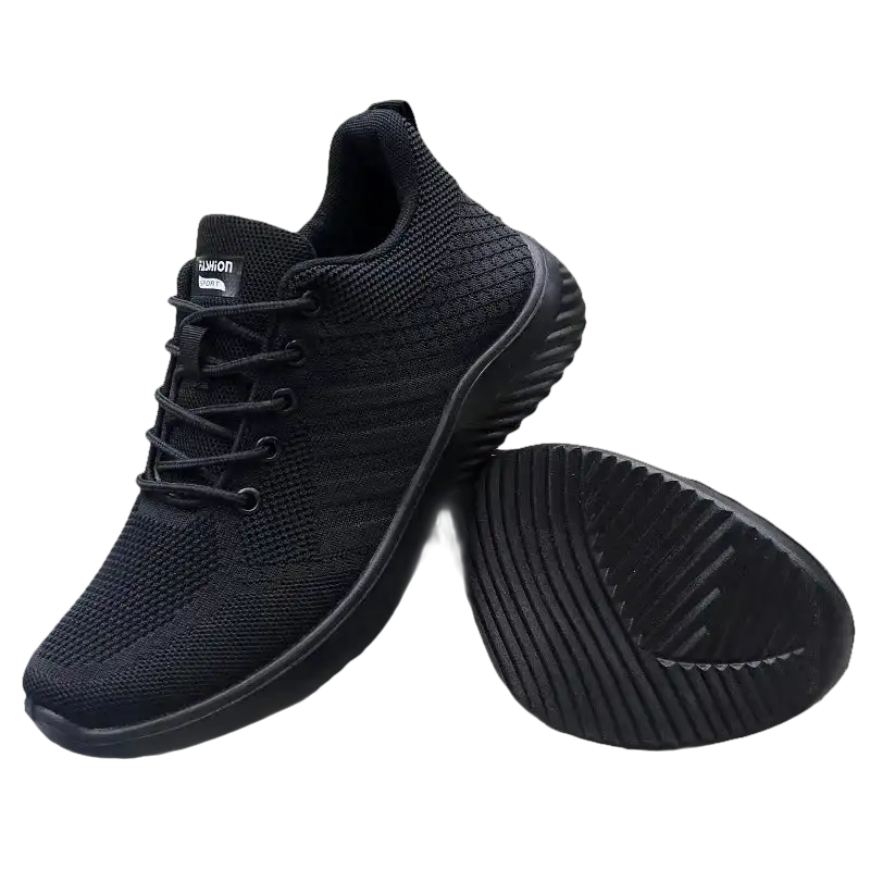 Black knit athletic shoes.