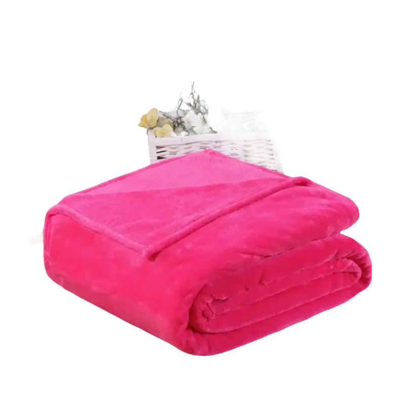 Folded bright pink plush blanket.