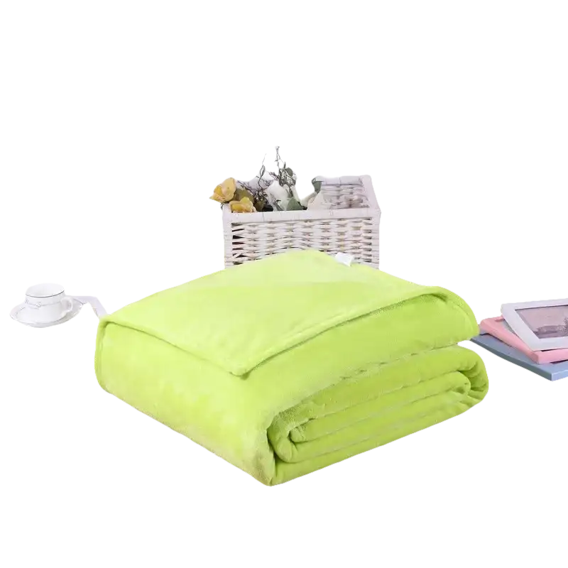 Folded, light green plush blanket.