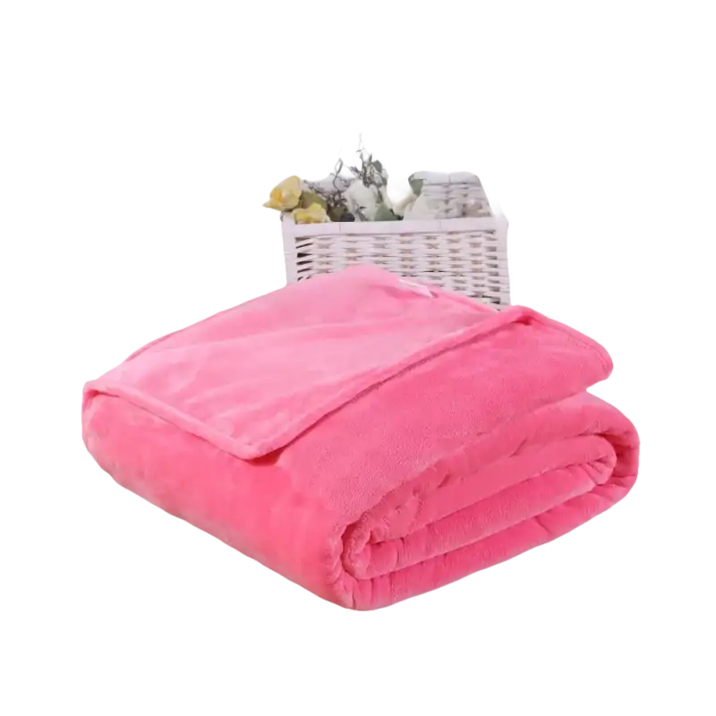 Folded pink plush blanket.