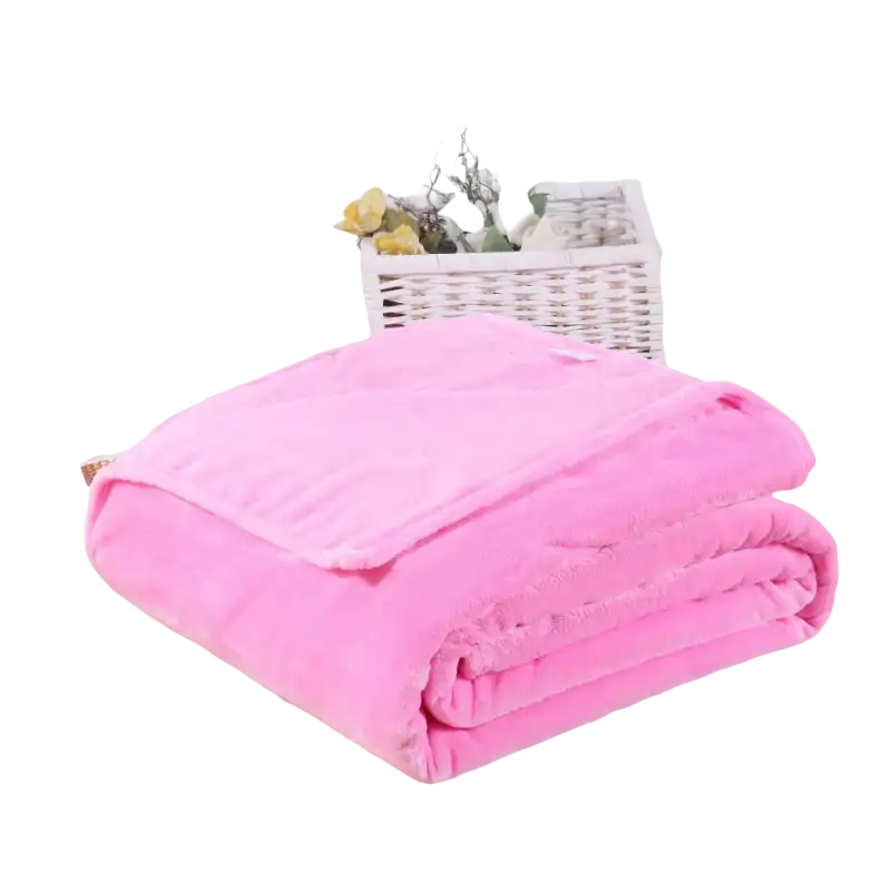 Folded pink plush blanket.