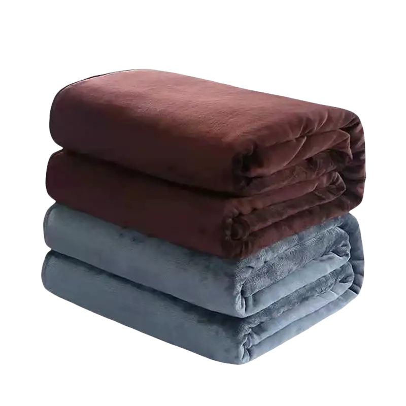 Stacked, folded blankets.