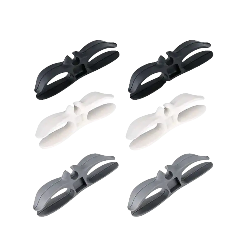 Black, white, and grey cable clips.