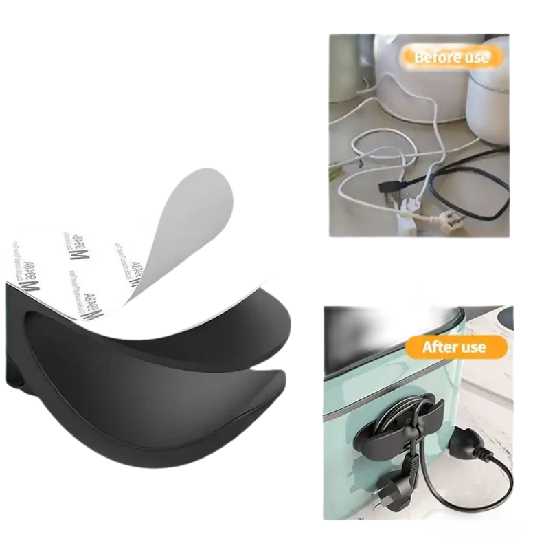 Cord organizer with strong adhesive backing.