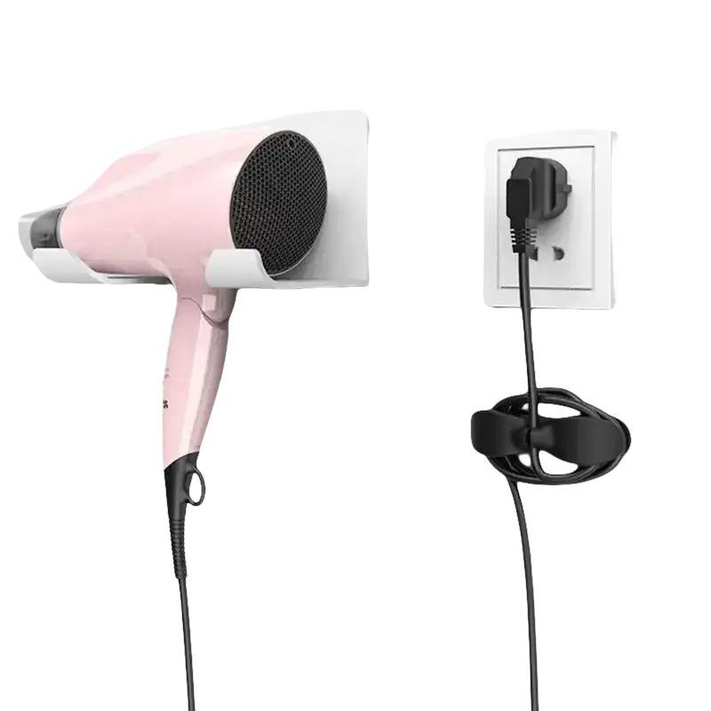 Pink hair dryer with cord management.