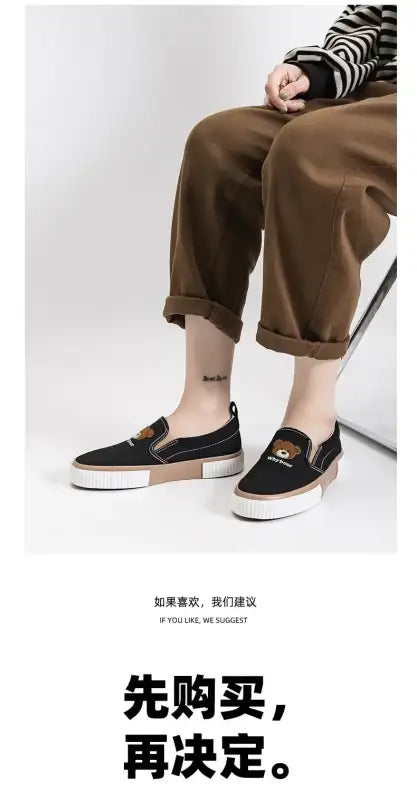 Little Bear Women’s Vulcanize Shoes Comfortable and Casual Slip-On Flat Shoes Slip-Ons Women Shoes Zapatillas De Mujer