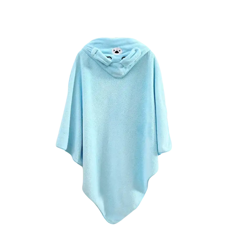 Light blue hooded poncho towel.
