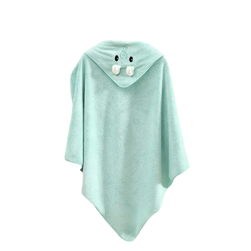 Mint green hooded baby towel.