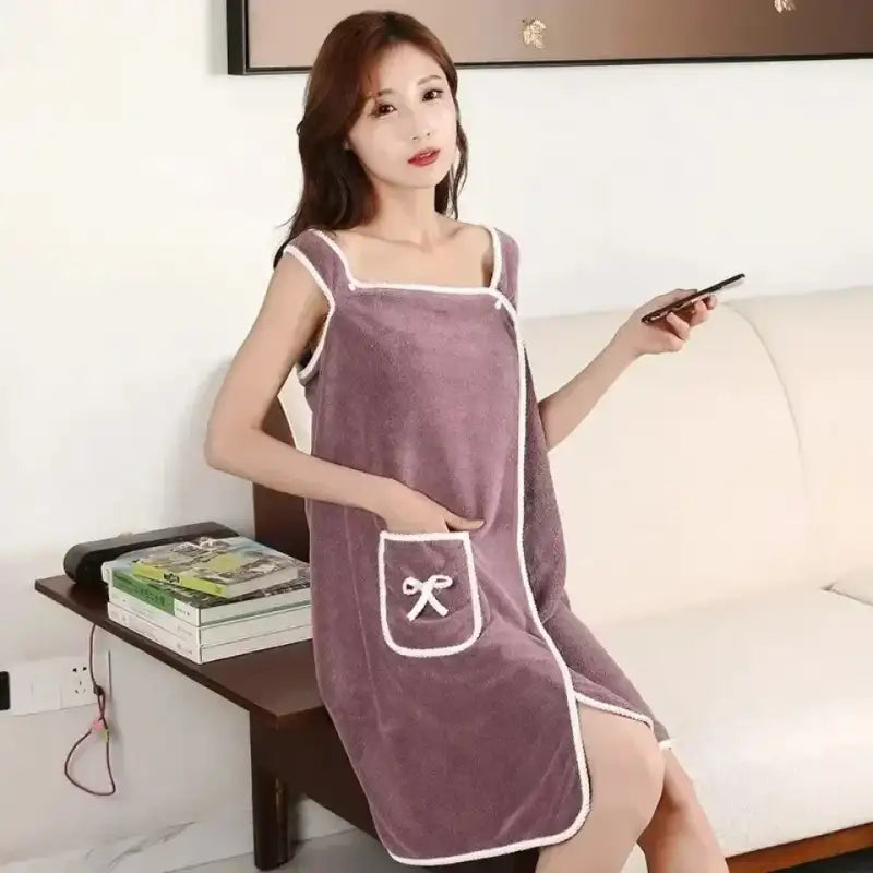 Wearable Style Bath Towels Soft Absorbent Towel Dress Thickened Water Absorbing Bathrobe Wearable Camisole Coral Fleece