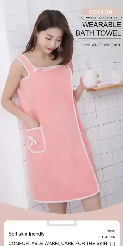 Wearable Style Bath Towels Soft Absorbent Towel Dress Thickened Water Absorbing Bathrobe Wearable Camisole Coral Fleece