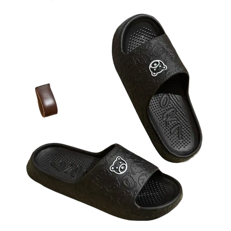 Black cartoon bear-themed slides.