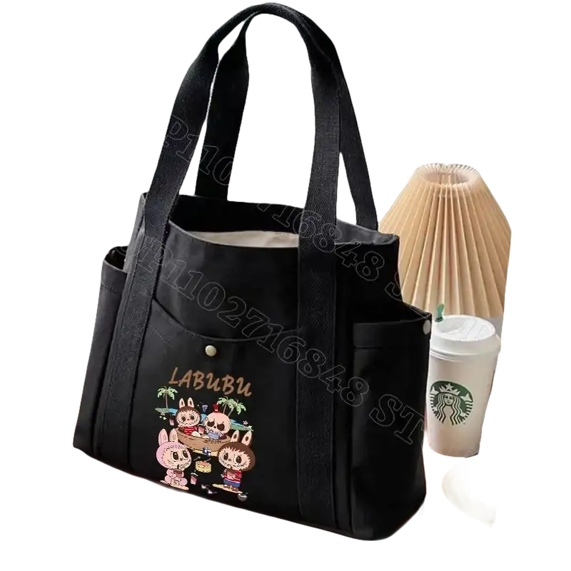 Black canvas tote bag.