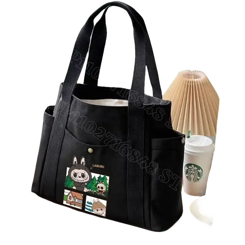 Black canvas tote bag.