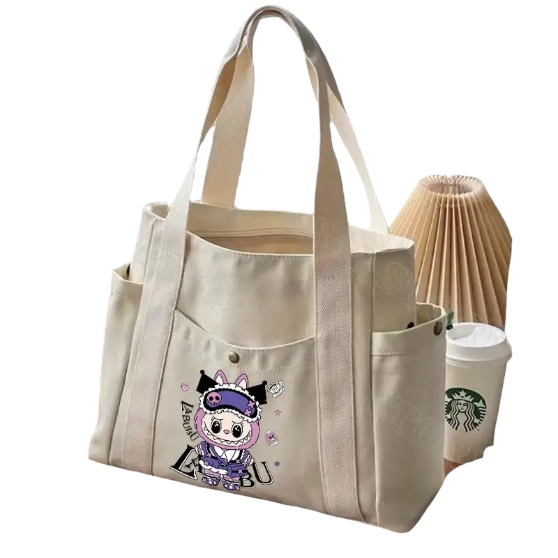 Canvas tote bag with cartoon character.