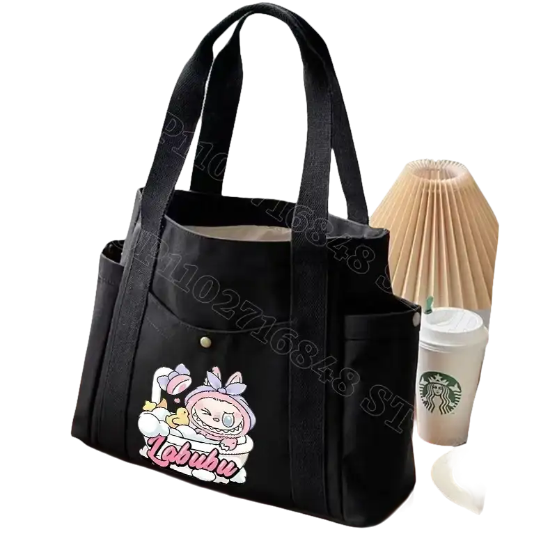 Black canvas tote bag.